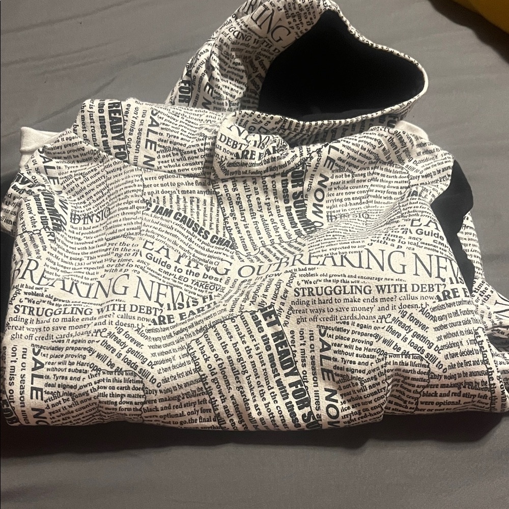 Black and White Newspaper Print Hoodie